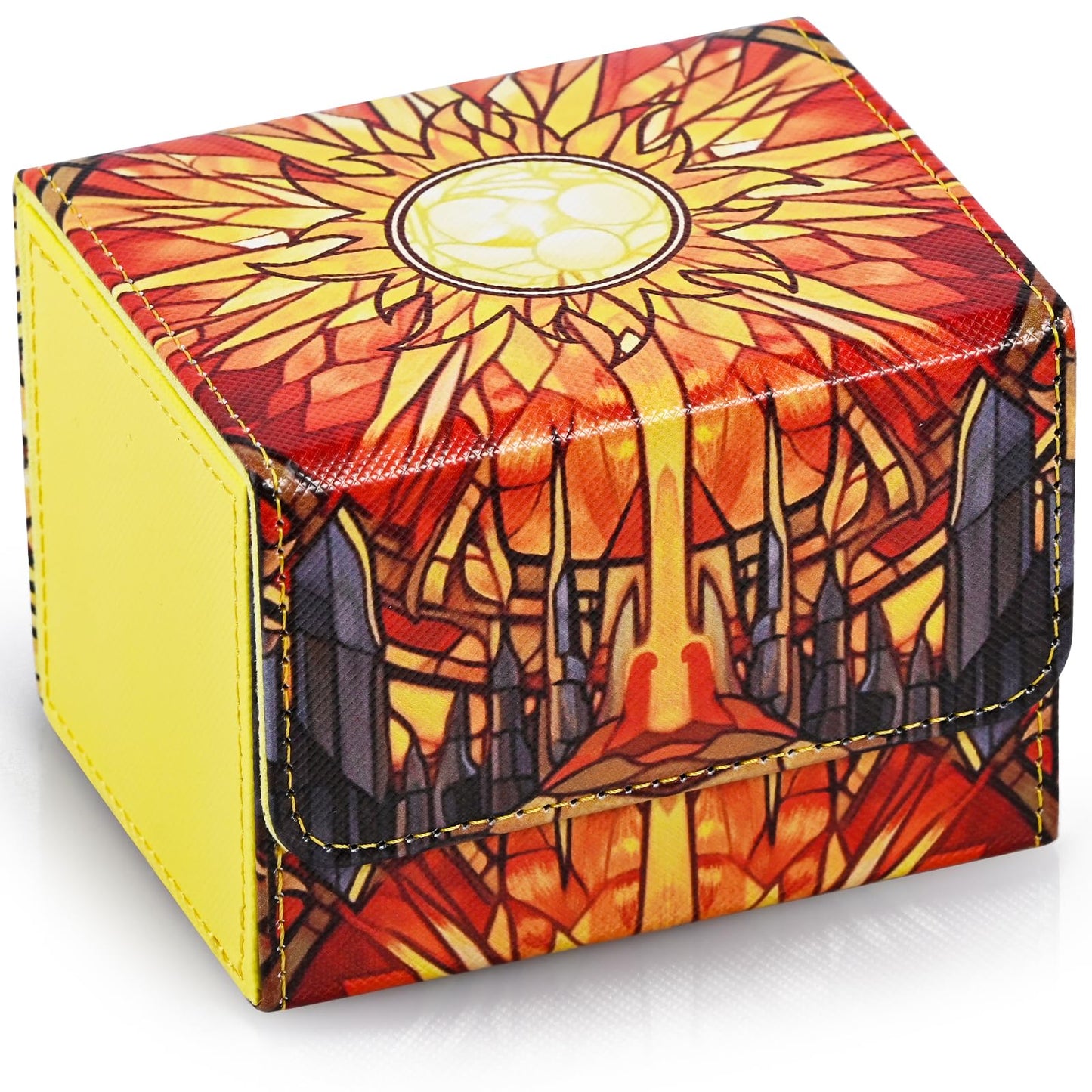 UAONO Deck Box for MTG Cards Trading Card Storage Box Holds 120+ Sleeved Commander Deck PU Leather Card Box Suits TCG Magic Cards with 2 Dividers (YellowSun)
