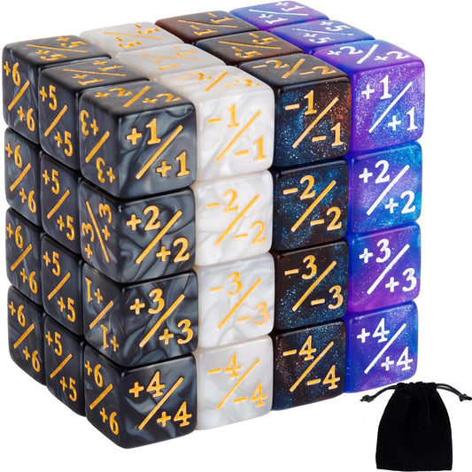 48 PCS Magic The Gathering Dice MTG Counter Dice Buff Tokens Dice Loyalty Starry Marble D6 Dice Compatible with CCG Standard Card Gaming Accessories 4 Styles