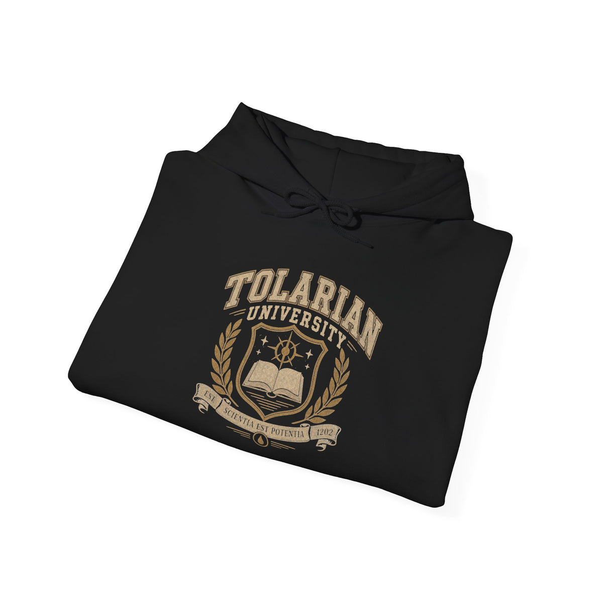 Tolarian University Hoodie — Vintage Magic School Crest Pullover