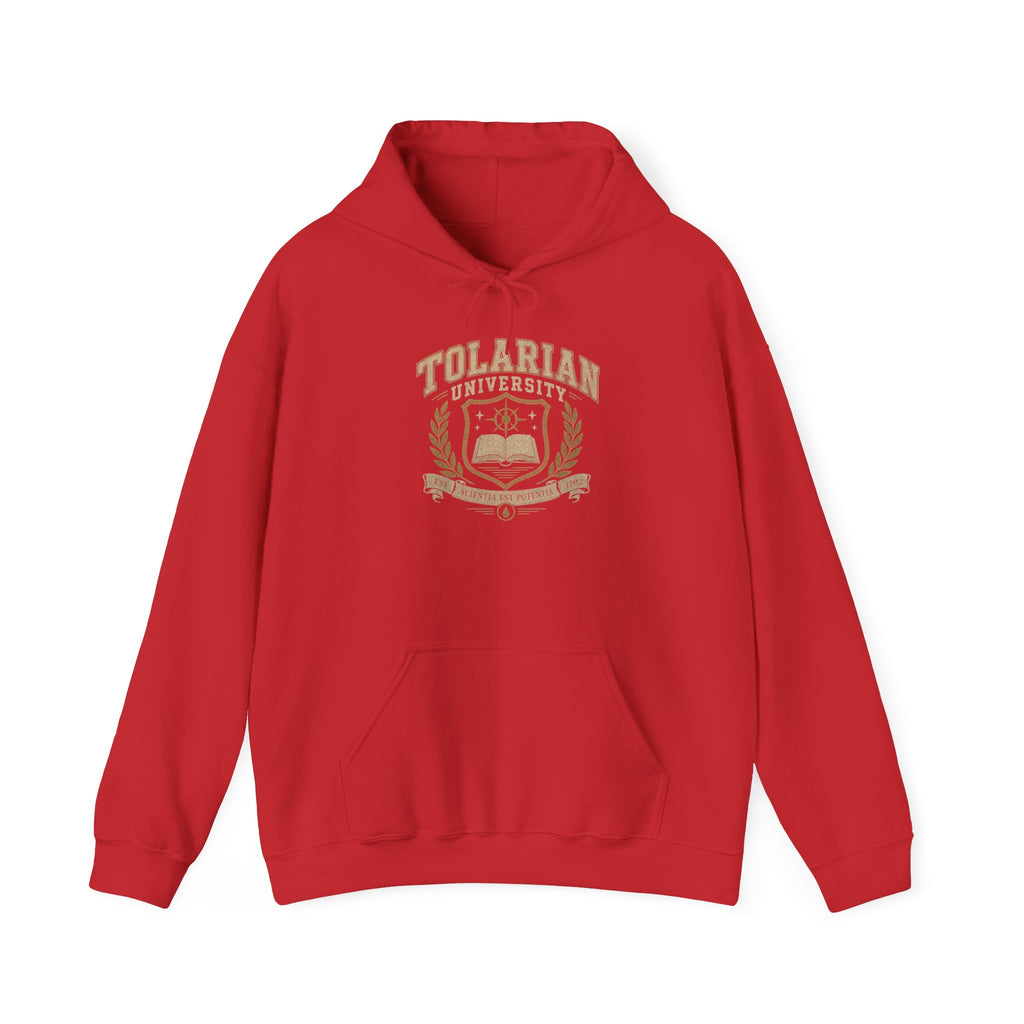 Tolarian University Hoodie — Vintage Magic School Crest Pullover