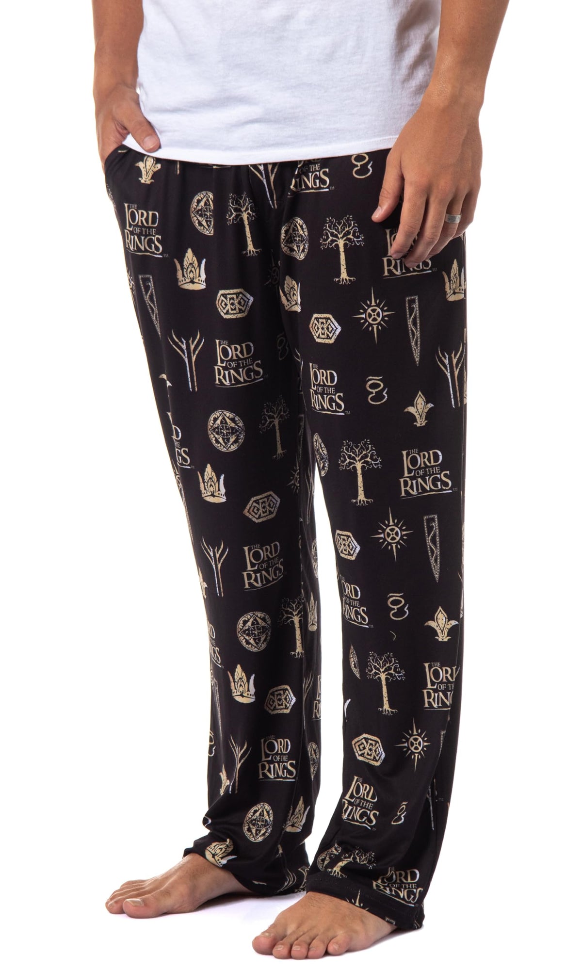The Lord of The Rings Mens Tossed Print Movie Film Title Logo Pajama Pants (XXX-Large) Black