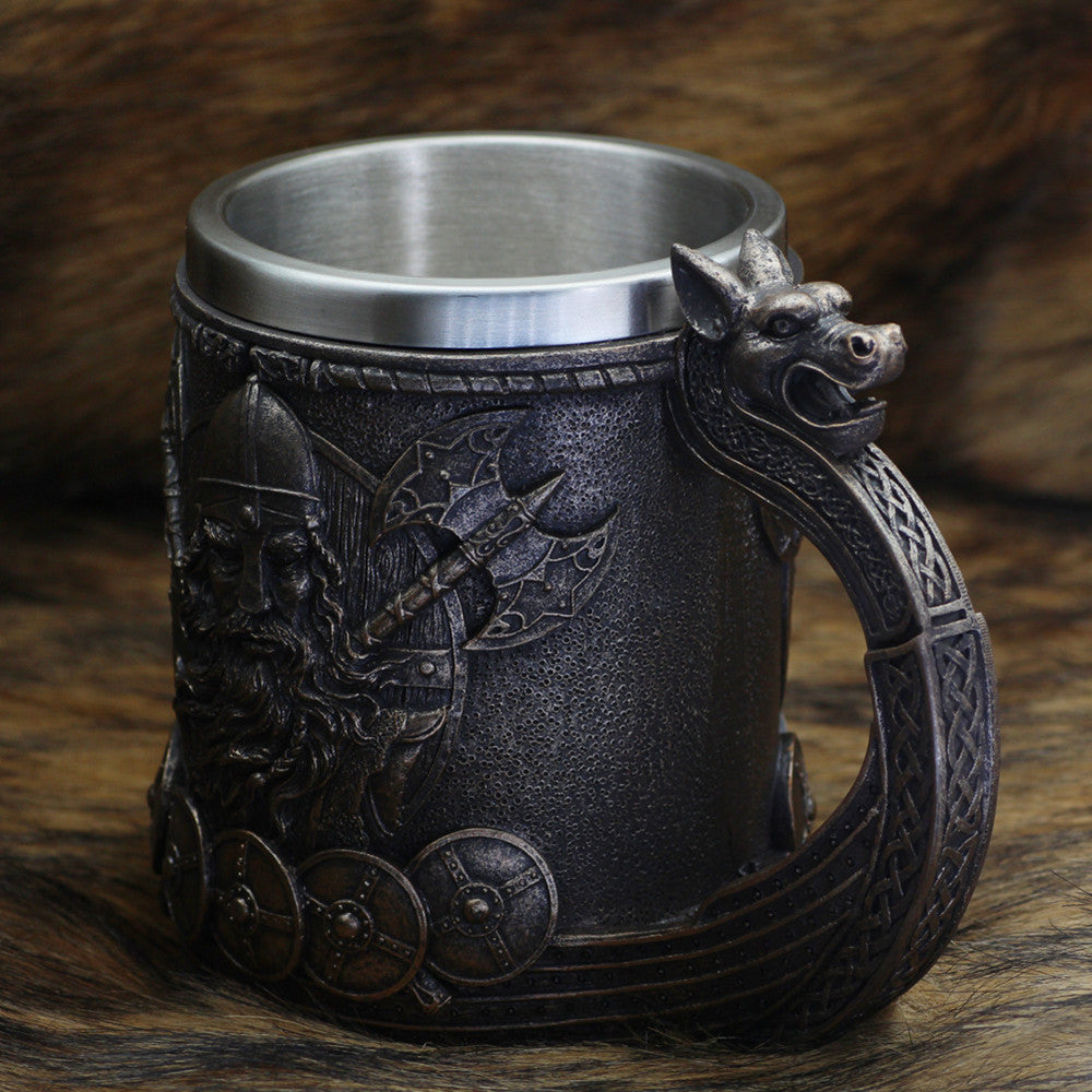 Norse Hero Odin and Thor Viking Beer Mug with Steel Liner