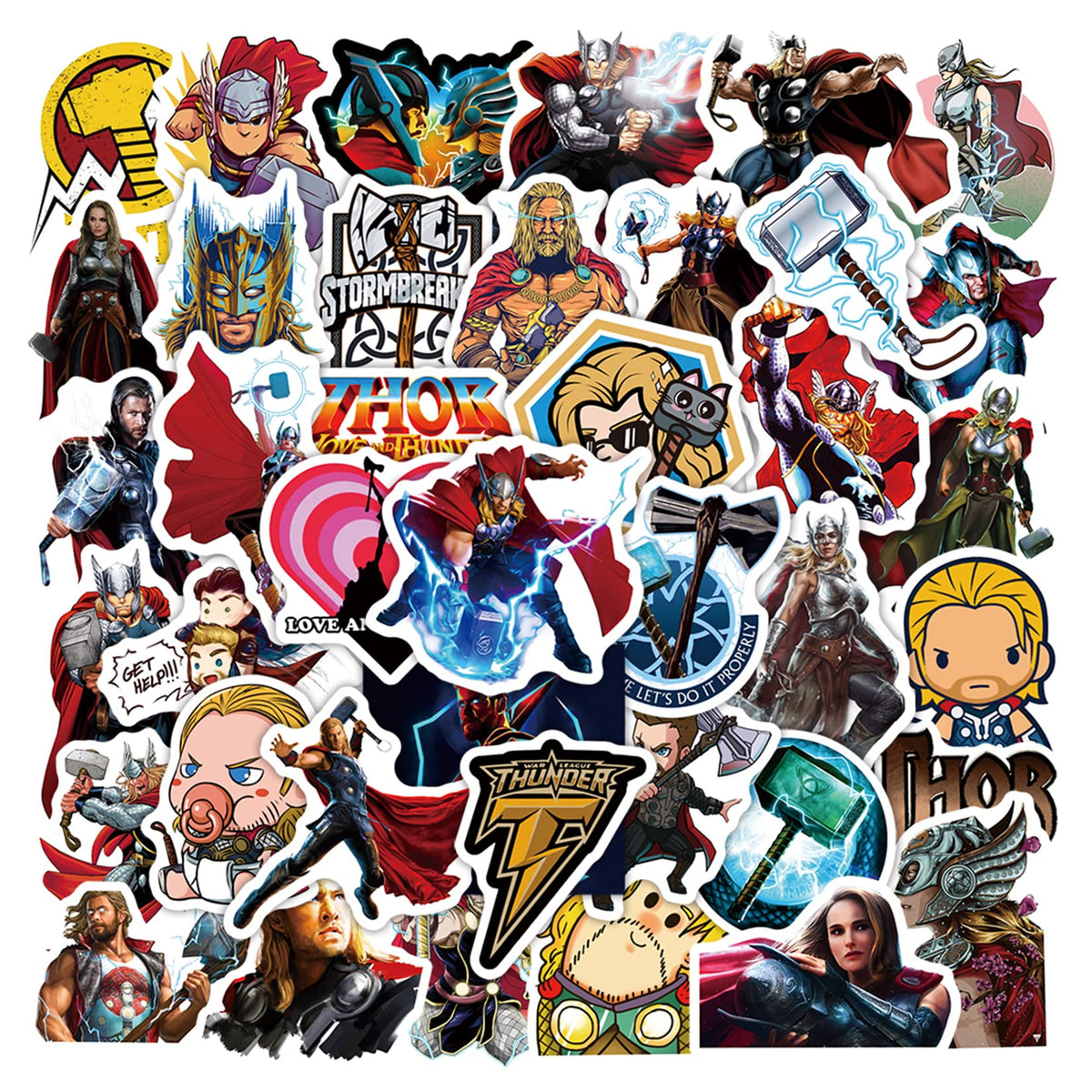 50Pcs Thor Cartoon Stickers for Laptop Cellphone Water Bottle Skateboard Luggage Car Bumper etc FJHSL