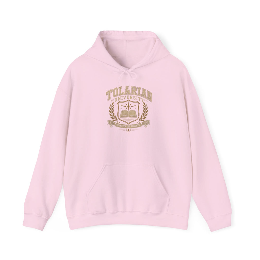 Tolarian University Hoodie — Vintage Magic School Crest Pullover