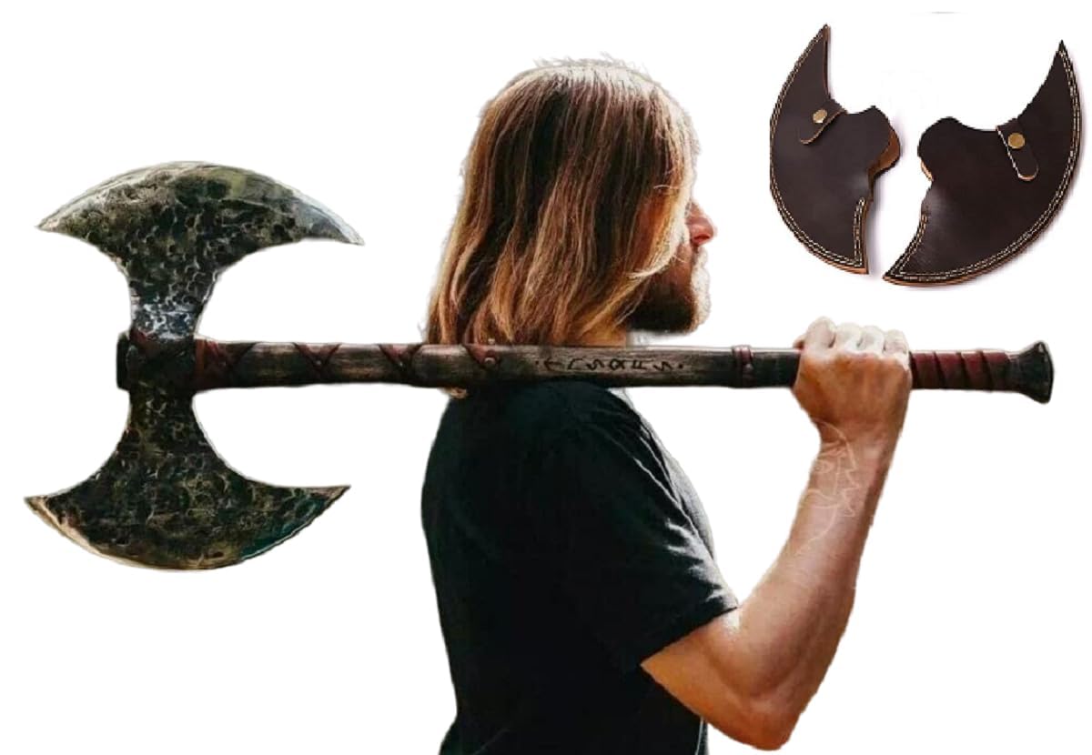 Forest Hunting 40” Two handed large Berserker Axe Large Norse AxeScandinavian Style Viking Dane Axe double headed ax Ashwood handle Functional Viking ax (Large Double Headed axe)