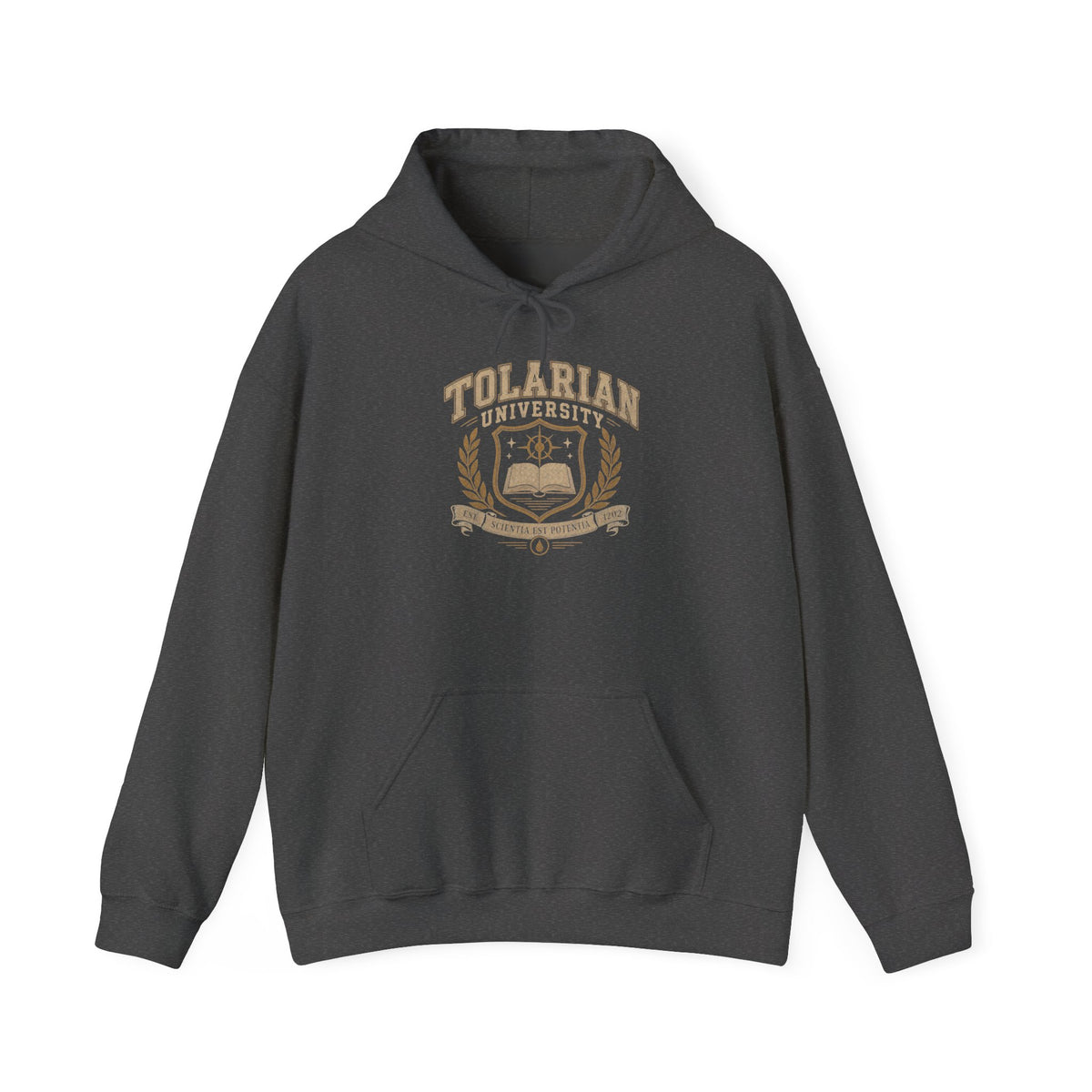 Tolarian University Hoodie — Vintage Magic School Crest Pullover