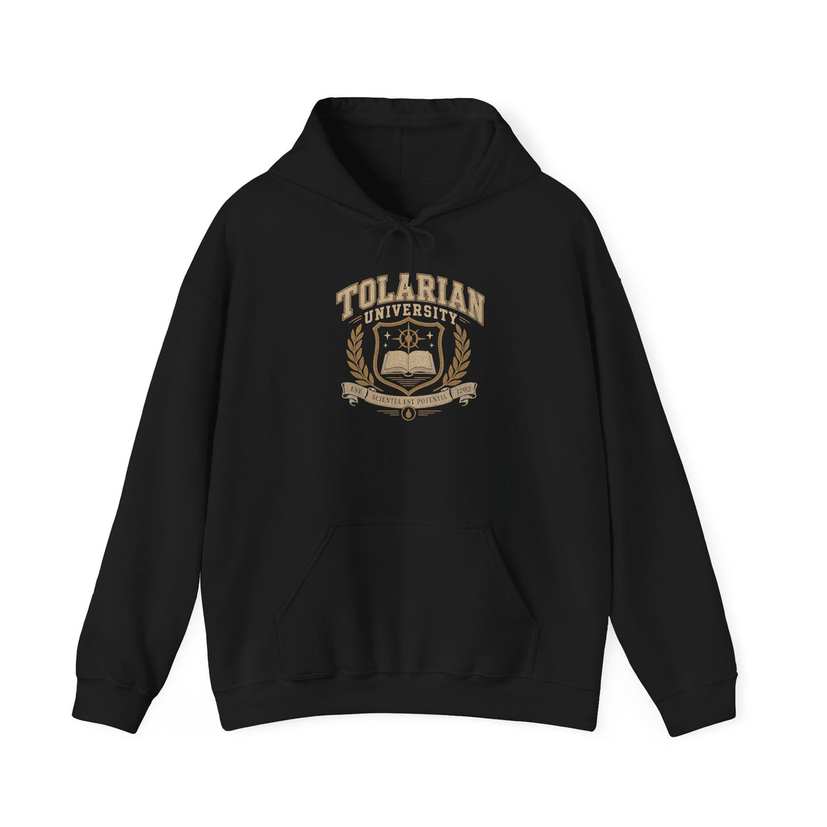 Tolarian University Hoodie — Vintage Magic School Crest Pullover
