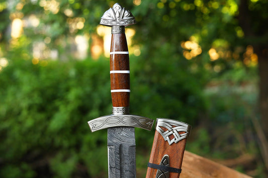 WAZIR CRAFTS HANDMADE| Damascus Steel Viking Sword| Viking Collectible Sword | Authentic Norseman Sword | Medieval Sword|Viking Gift for Men|Damascus Sword | Gift for Man (WCS-04) (Light Brown)