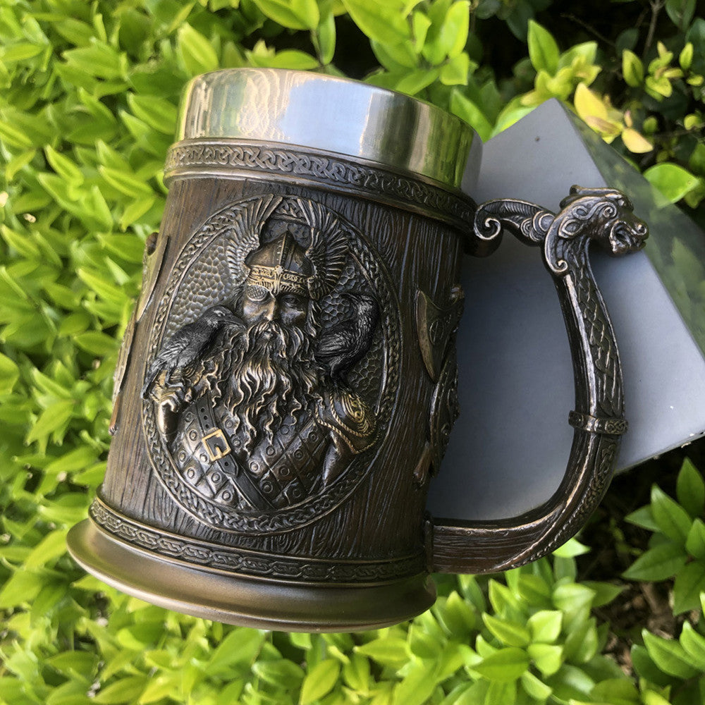 Norse Hero Odin and Thor Viking Beer Mug with Steel Liner