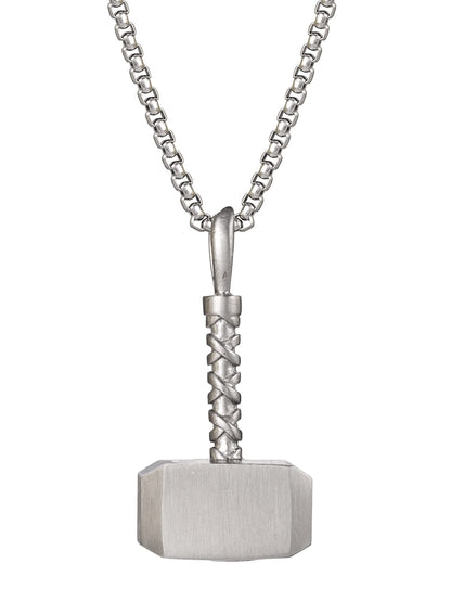 Marvel Mens Thor Hammer Mjolnir Pendant Necklace Stainless Steel 22" Box Chain