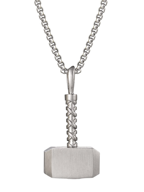 Marvel Mens Thor Hammer Mjolnir Pendant Necklace Stainless Steel 22" Box Chain