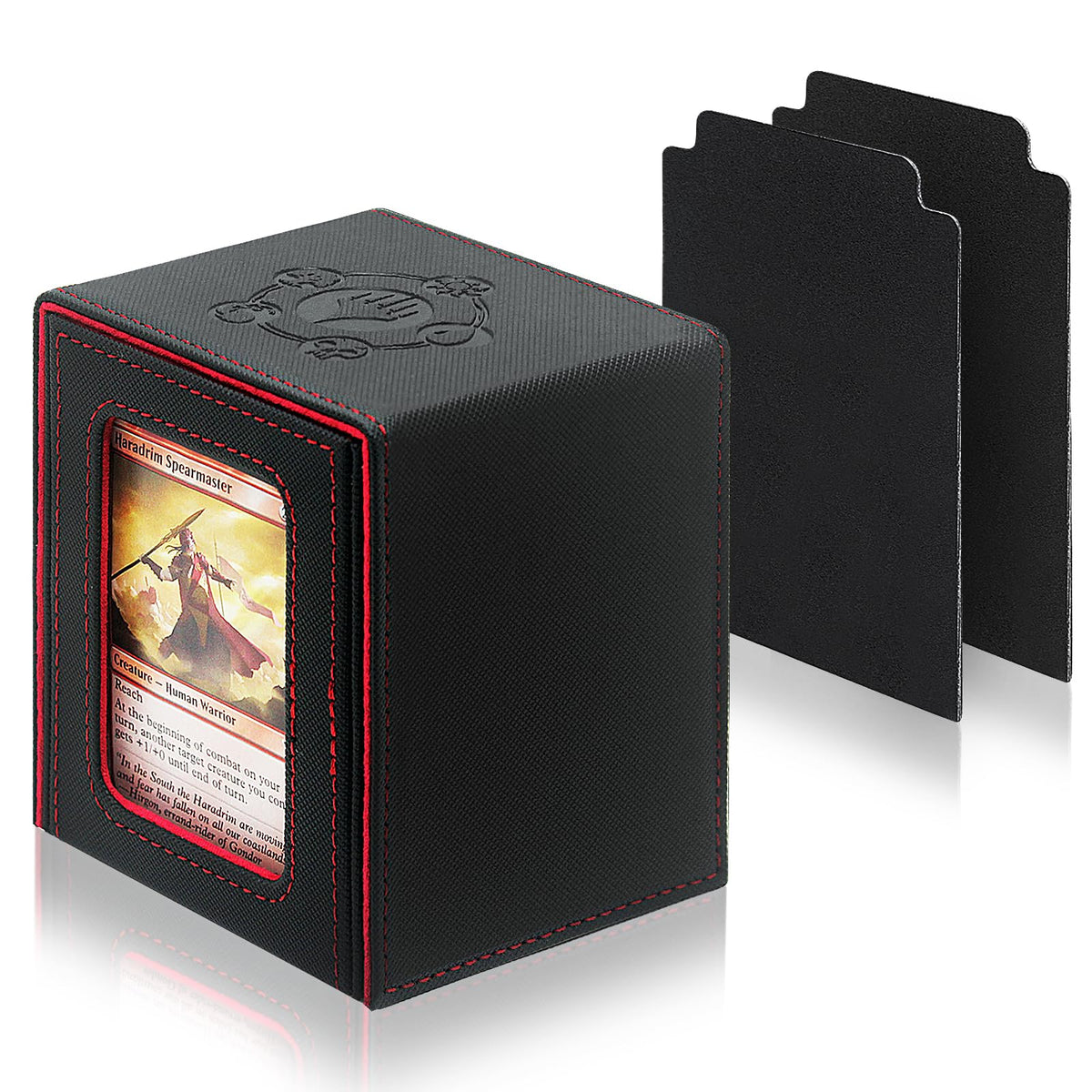RADWIMPS Deck Box For MTG Commander Deck Fits 100+ Cards Magnetic Card Box Organizer With 2 Dividers & Window Display Perfect for Magic Commander TCG CCG Cards (Black&Red)