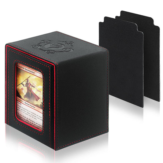 RADWIMPS Deck Box For MTG Commander Deck Fits 100+ Cards Magnetic Card Box Organizer With 2 Dividers & Window Display Perfect for Magic Commander TCG CCG Cards (Black&Red)