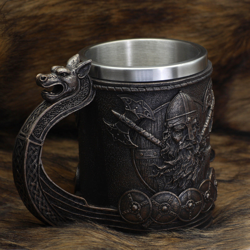 Norse Hero Odin and Thor Viking Beer Mug with Steel Liner