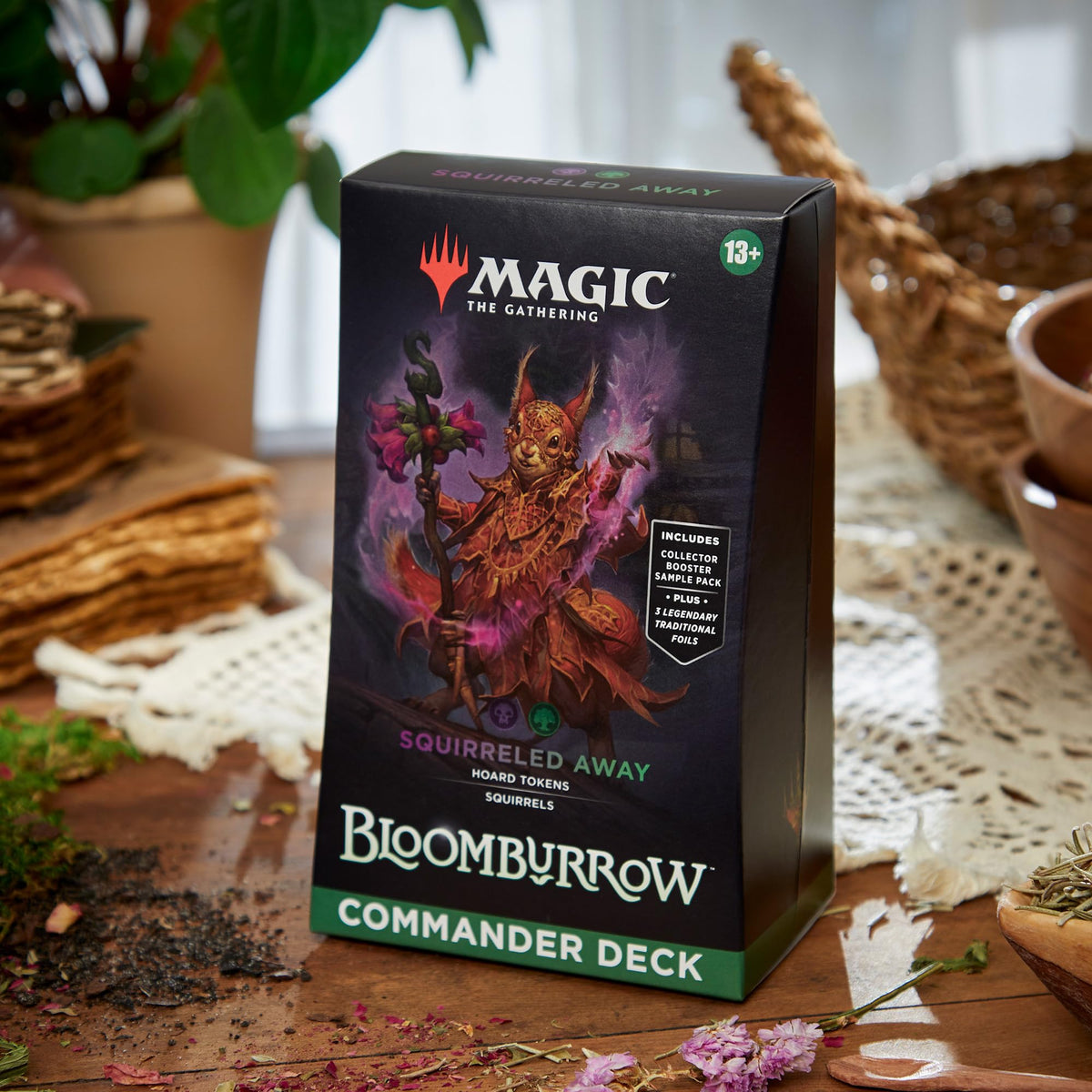 Magic: The Gathering Bloomburrow Commander Deck - Family Matters (100-Card Deck, 2-Card Collector Booster Sample Pack + Accessories)