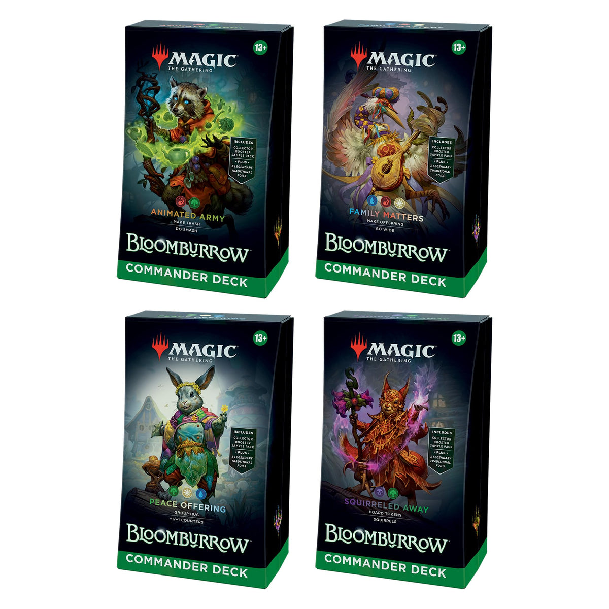 Magic: The Gathering Bloomburrow Commander Deck - Family Matters (100-Card Deck, 2-Card Collector Booster Sample Pack + Accessories)