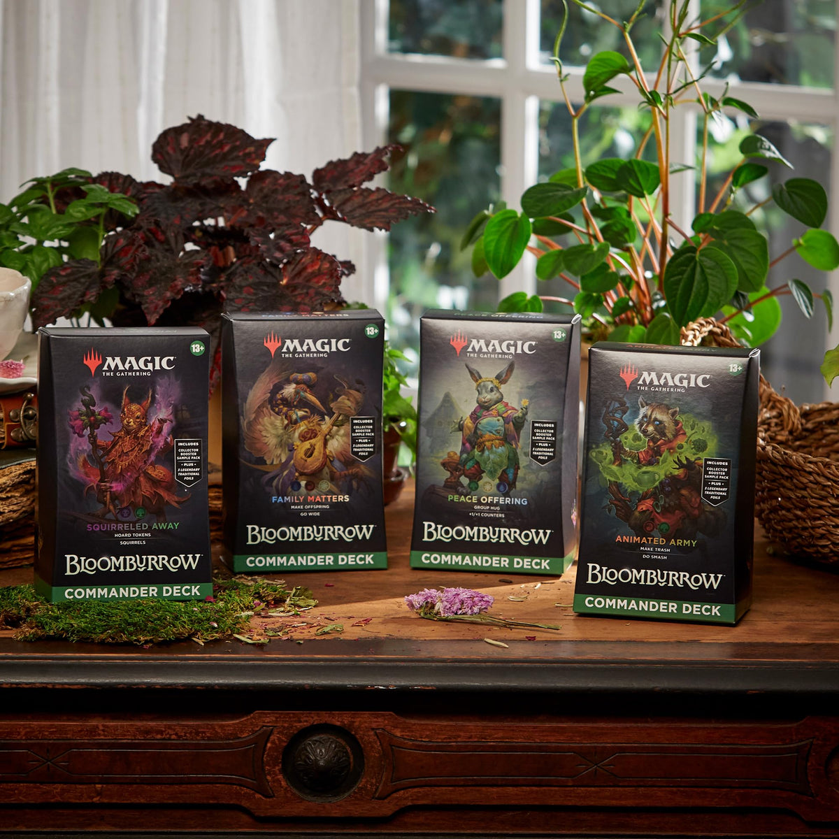 Magic: The Gathering Bloomburrow Commander Deck - Family Matters (100-Card Deck, 2-Card Collector Booster Sample Pack + Accessories)