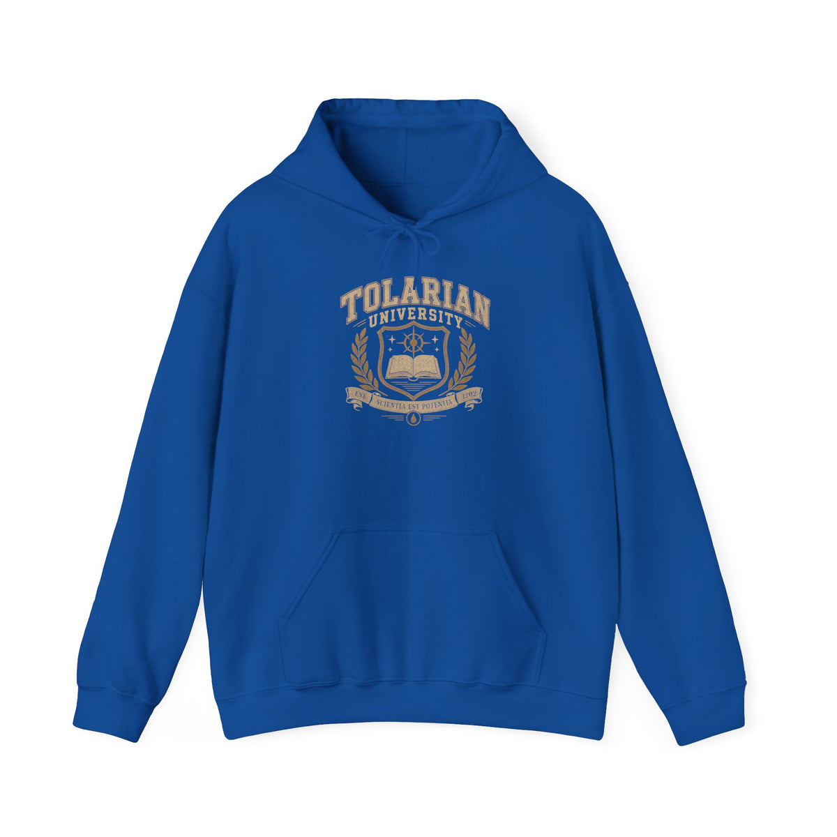 Tolarian University Hoodie — Vintage Magic School Crest Pullover