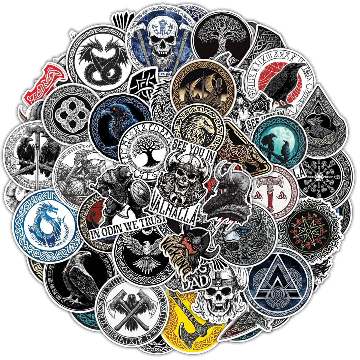 100 Pcs Viking Stickers - Norse Decals Mythology Sticker Waterproof Decal for Water Bottles Laptop Luggage Computer Scrapbooking Teens Adults Girls Kids Funny Birthday Decorations