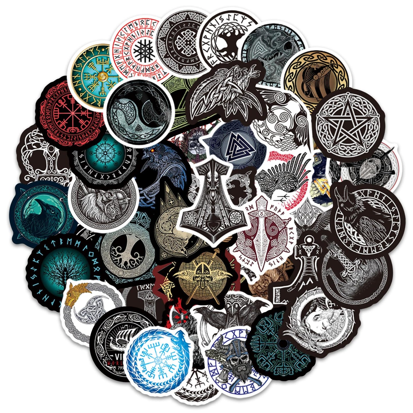 Viking Stickers 100 Pcs Norse Stickers Logo Decals Runic Compass Viking Totem Stickers for Phone Case Laptop Water Botter Waterproof Cute Vinyl Stickers for Skateboard Guitar Birthday for Adults Teens