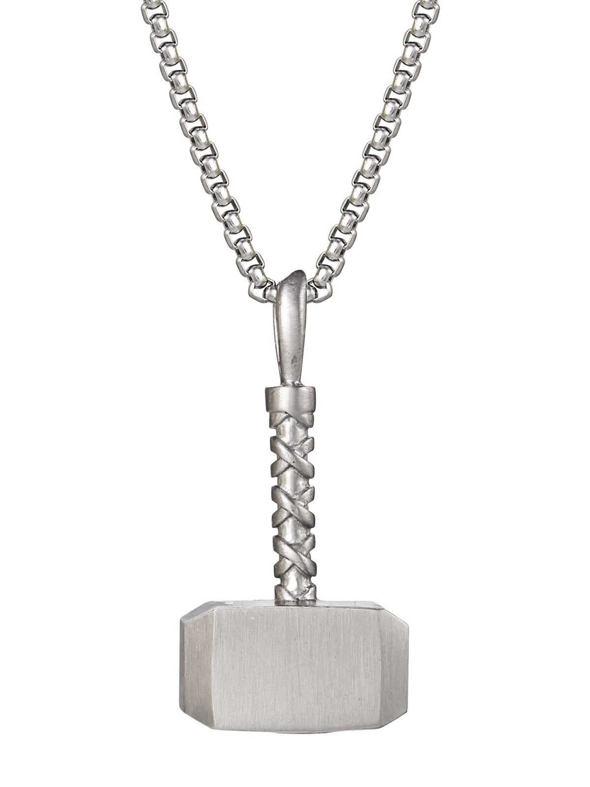 Marvel Mens Thor Hammer Mjolnir Pendant Necklace Stainless Steel 22" Box Chain