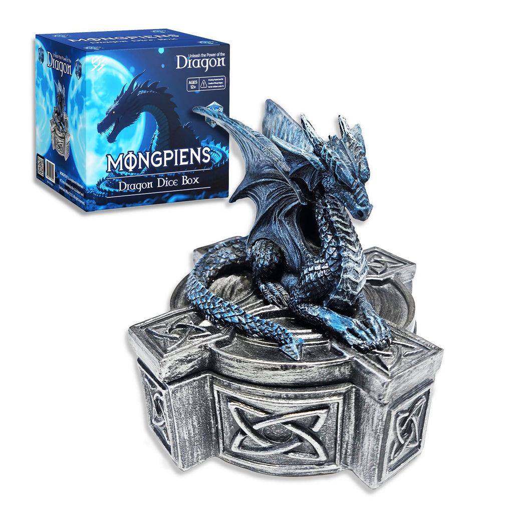 MONGPIENS Dragon Dice Storage Box – Compact Dice Storage for DND RPG Dice Holder Fantasy Dragon-Themed Case (Blue)