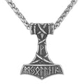 LOBON Viking Thor Hammer Necklace Nordic Vegvisir Valknut Symbol Pendant Stainless Steel Norwegian Amulet Jewelry Gift for Men Women