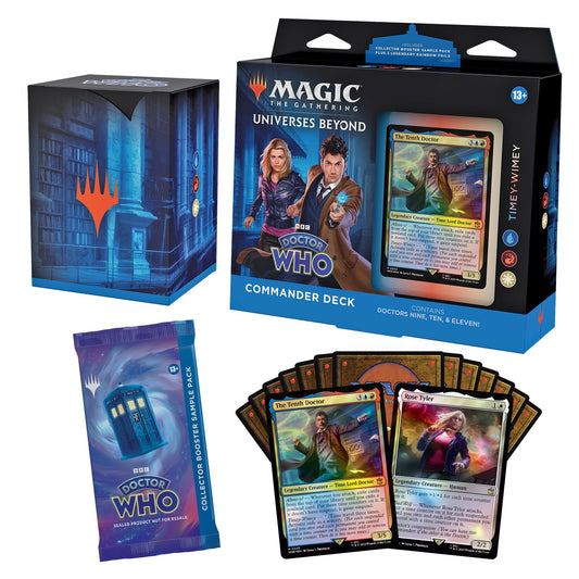 Magic The Gathering Doctor Who Commander Deck – Timey-Wimey (100-Card Deck 2-Card Collector Booster Sample Pack + Accessories)